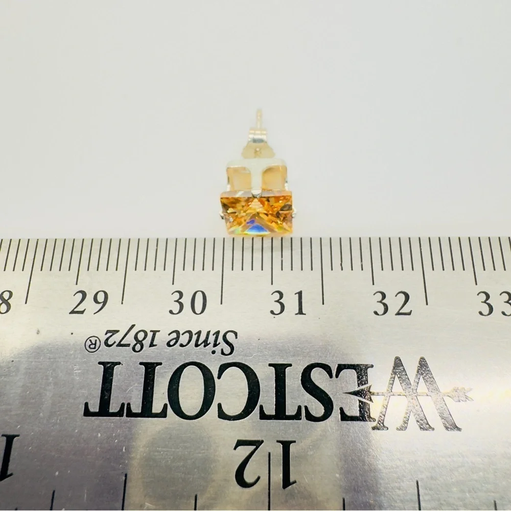 Brand New 7mm Peachy Yellow Square CZ 925 Sterling Silver Earrings